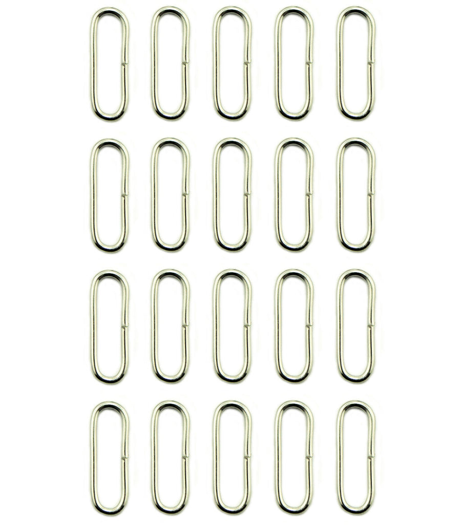 Pack of 20 Silver Tone Metal Oval Loop Rings for Webbing Ribbon Bags Purses Fabric Straps Crafts - 29 x 10 mm Takes a Strap Up To 25 mm Wide
