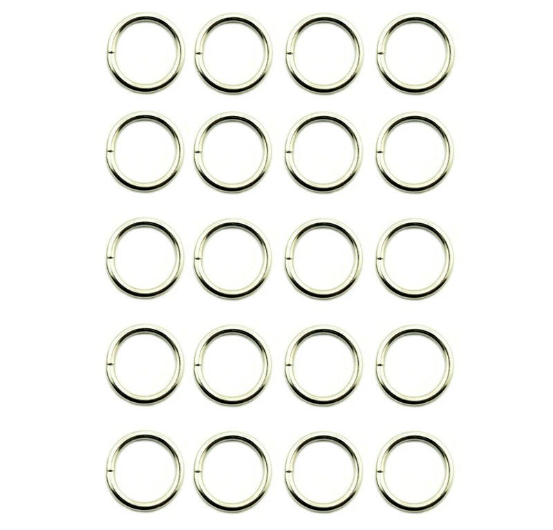 Pack of 20 silver tone metal O rings for crafting and accessories.