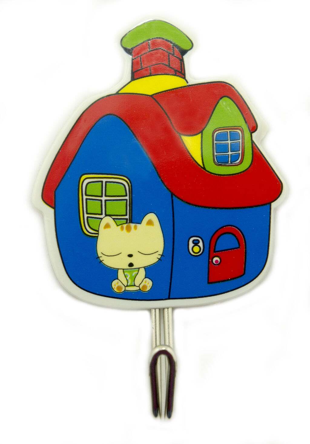 Close-up of a Kitty House self adhesive hook in use.