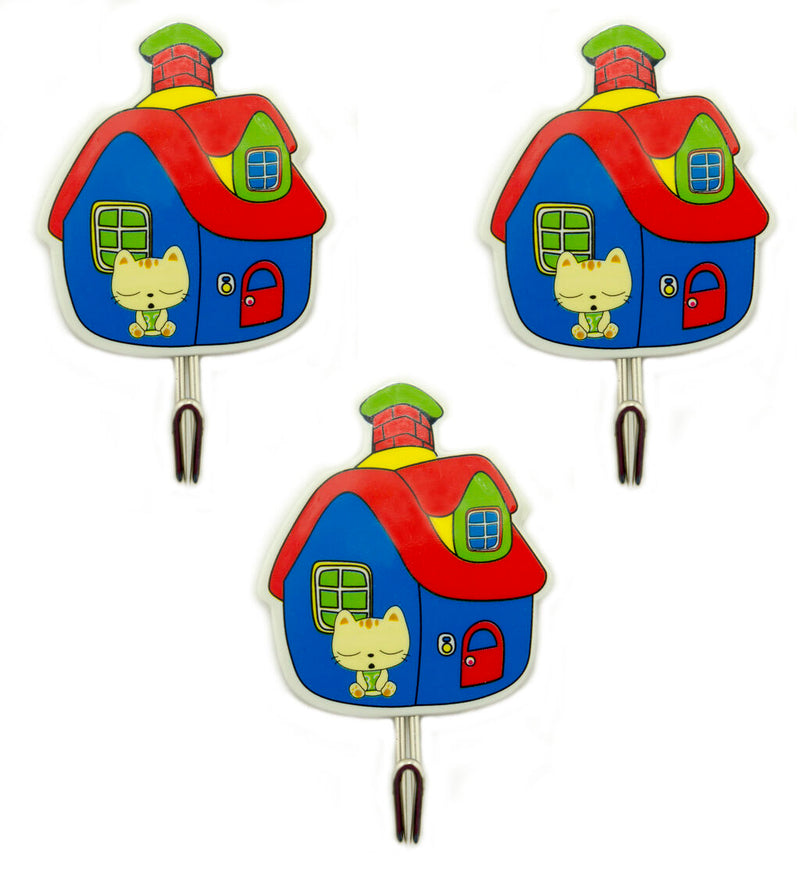 Three Kitty House design self adhesive hooks displayed.