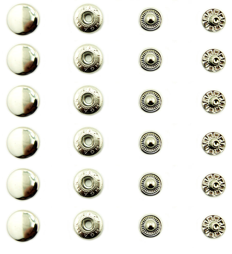 831 Silver Tone 4-part Plain Flat Top Press Stud Buttons 15 mm Diameter - 50 Full Sets