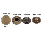 831 Antique Brass Tone 4-part Plain Flat Top Press Stud Buttons 15 mm Diameter - 50 Full Sets