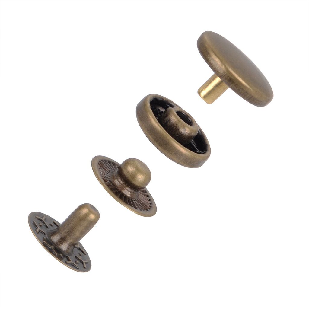 831 Antique Brass Tone 4-part Plain Flat Top Press Stud Buttons 15 mm Diameter - 50 Full Sets