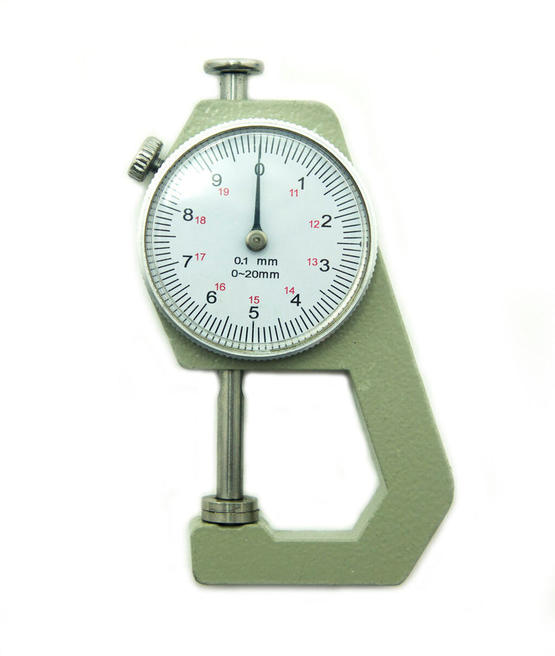 Professional fabric thickness gauge measuring various materials.