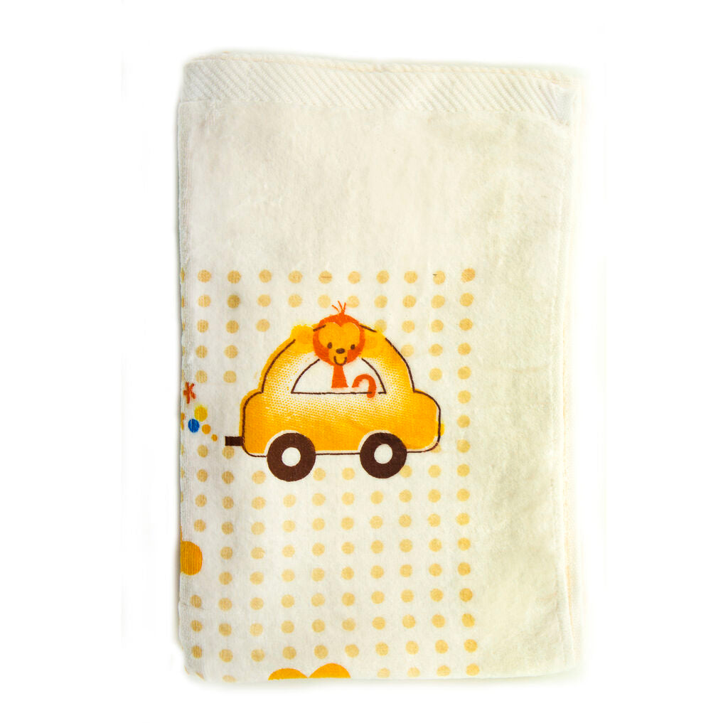 Peach bath towel with colourful characters for kids
