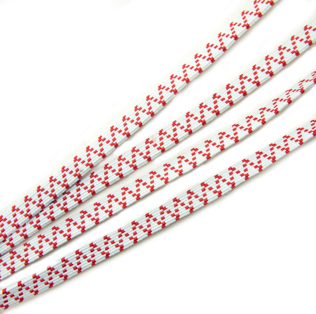 Roll of white and red strong sewing elastic, 7 mm wide