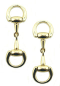 Two polished gold equestrian buckles displayed on a white background.