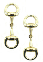 Two polished gold equestrian buckles displayed on a white background.