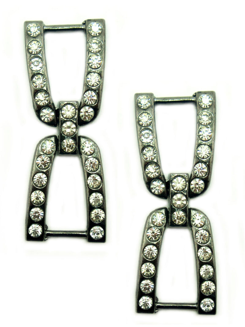 Set of 2 elegant gun metal and white crystal buckles