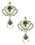A pair of silver tone crown and clear crystal heart and teardrop brooches, 50 x 30 mm.