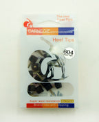 Display of the 10 pairs of black U shape heel tips in packaging.