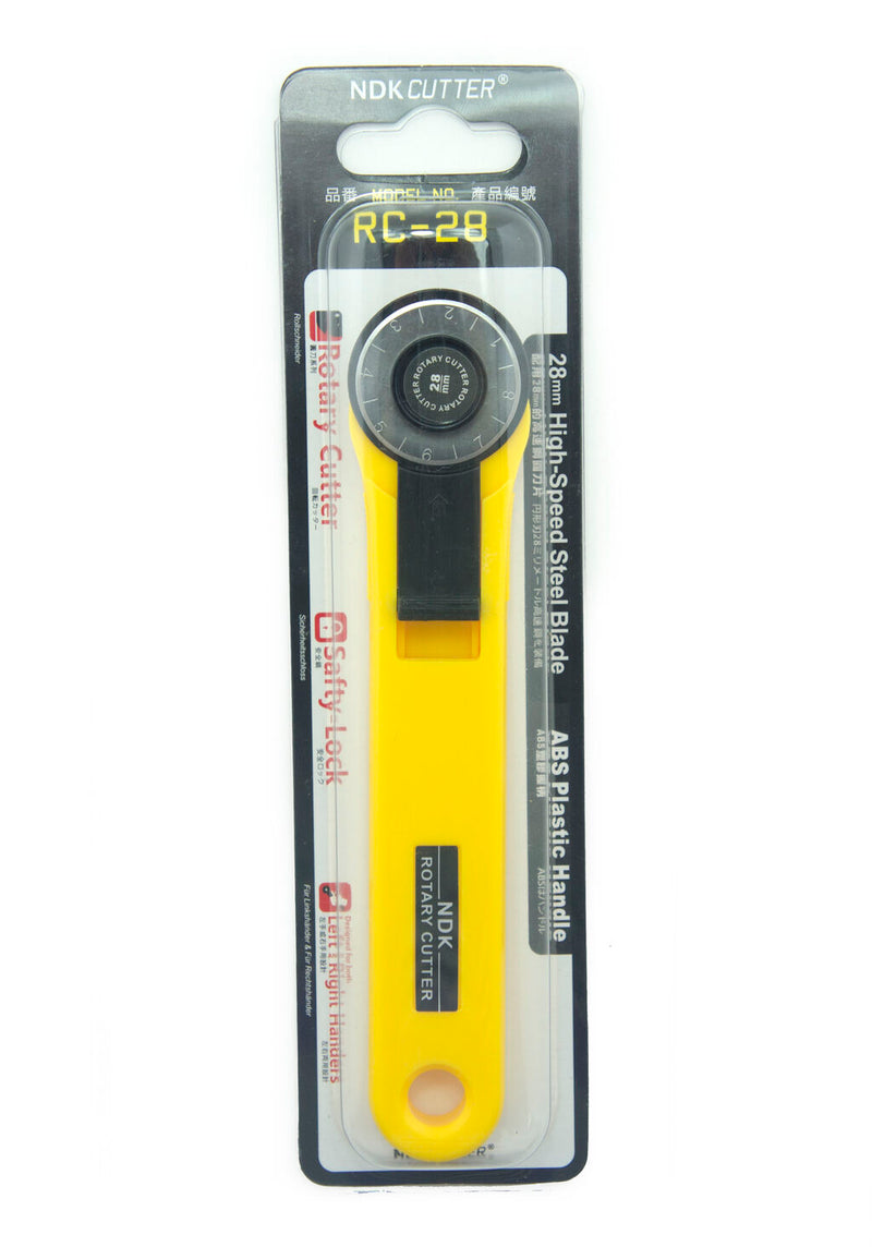 NDK RC-28 rotary cutter with 28mm steel blade and safety lock.