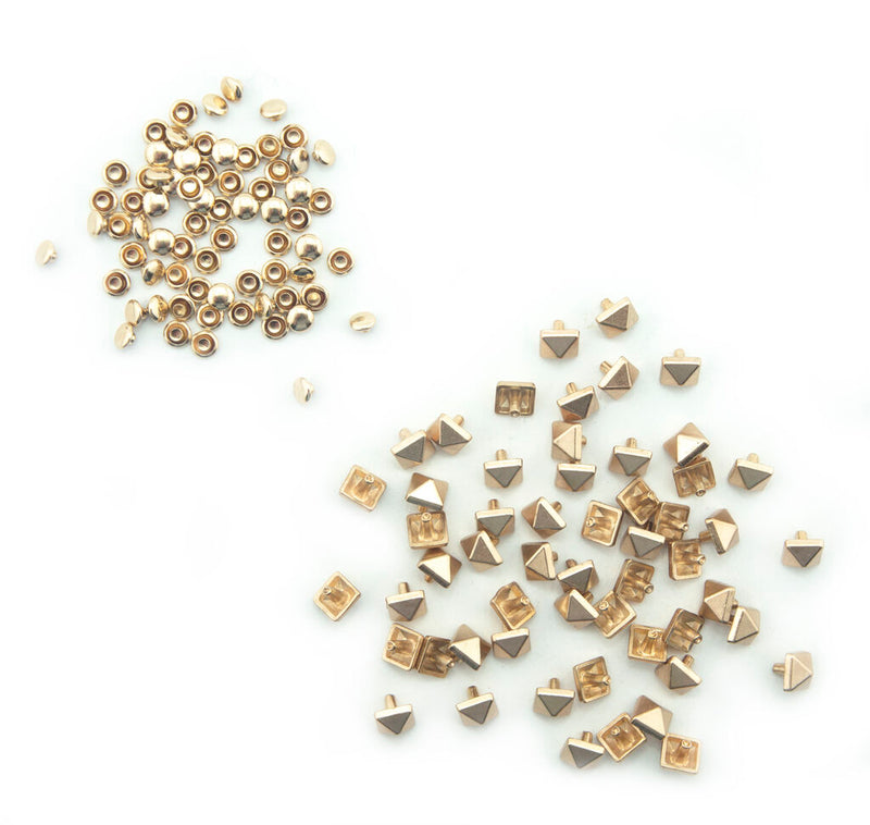 Pack of 50 copper-gold pyramid studs for leathercraft.