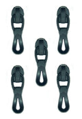 Pack of 5 water resistant black metal nylon zip pulls with head slider