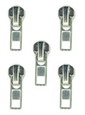 Set of 5 No.3 automatic zip pullers in silver tone