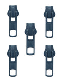Set of 5 No 5 automatic zip pulls with head sliders in grey blue
