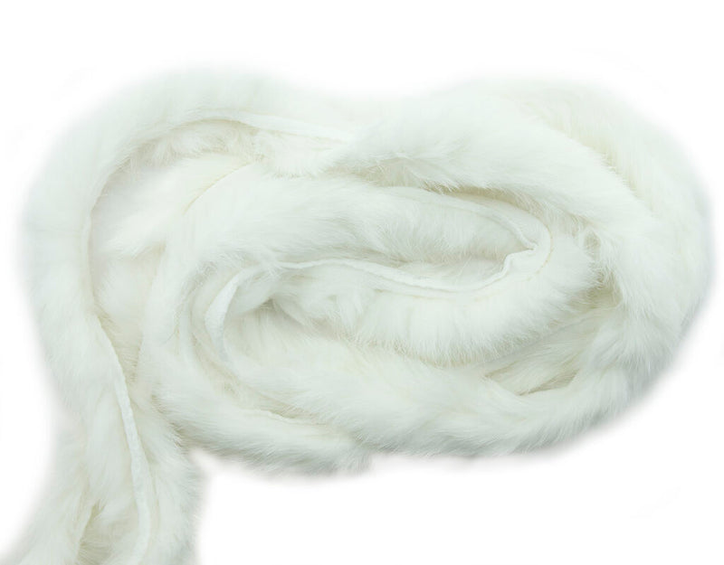 Close-up of white rabbit fur piping trim showing fluffiness