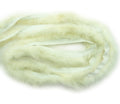Thin white mink fur piping trim displayed on a flat surface