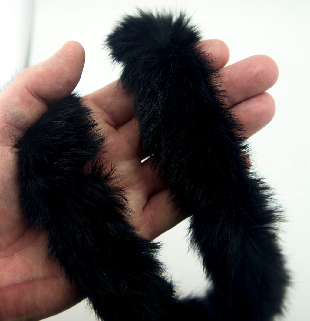 Black Rabbit Fur Piping Trim for Garment Edging, Coats, Hoods, Cushions & Soft Furnishings 3.5cmW - Per Metre