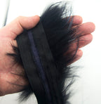 Close-up of the fluffy black fox fur piping with grey highlights.