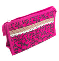 Pink floral waterproof pencil case with mirror attachment.