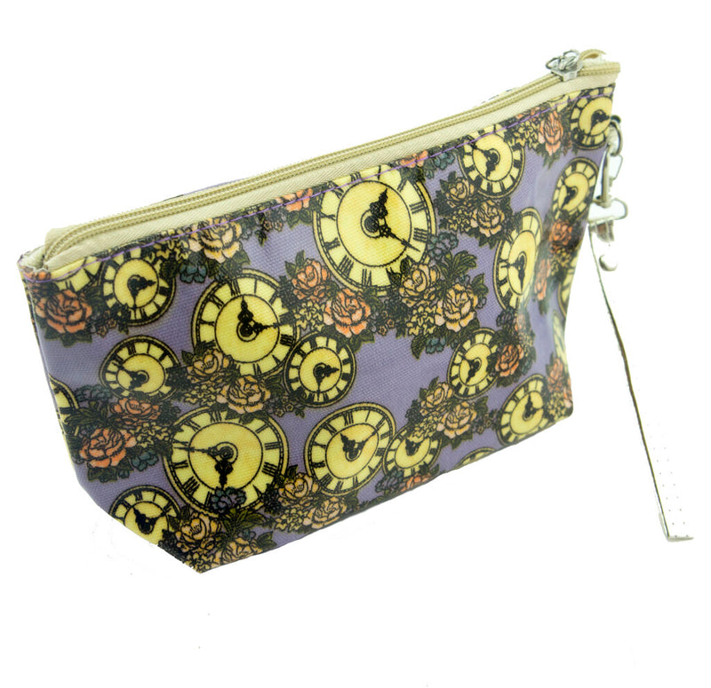Mauve clocks and roses waterproof pencil case with mirror