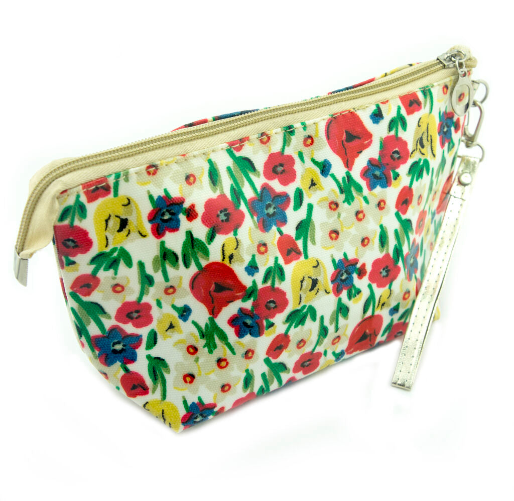 Cream flower field waterproof pencil case with mirror attachment