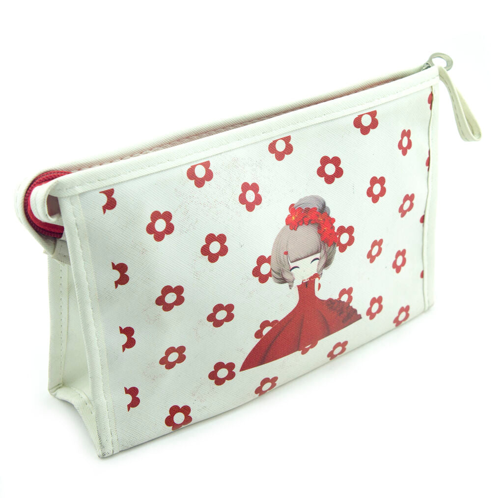 Red Girl Daisies waterproof pencil case with mirror attachment