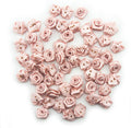Pack of 30 deep salmon pink rose ribbon trims, 15 mm size.