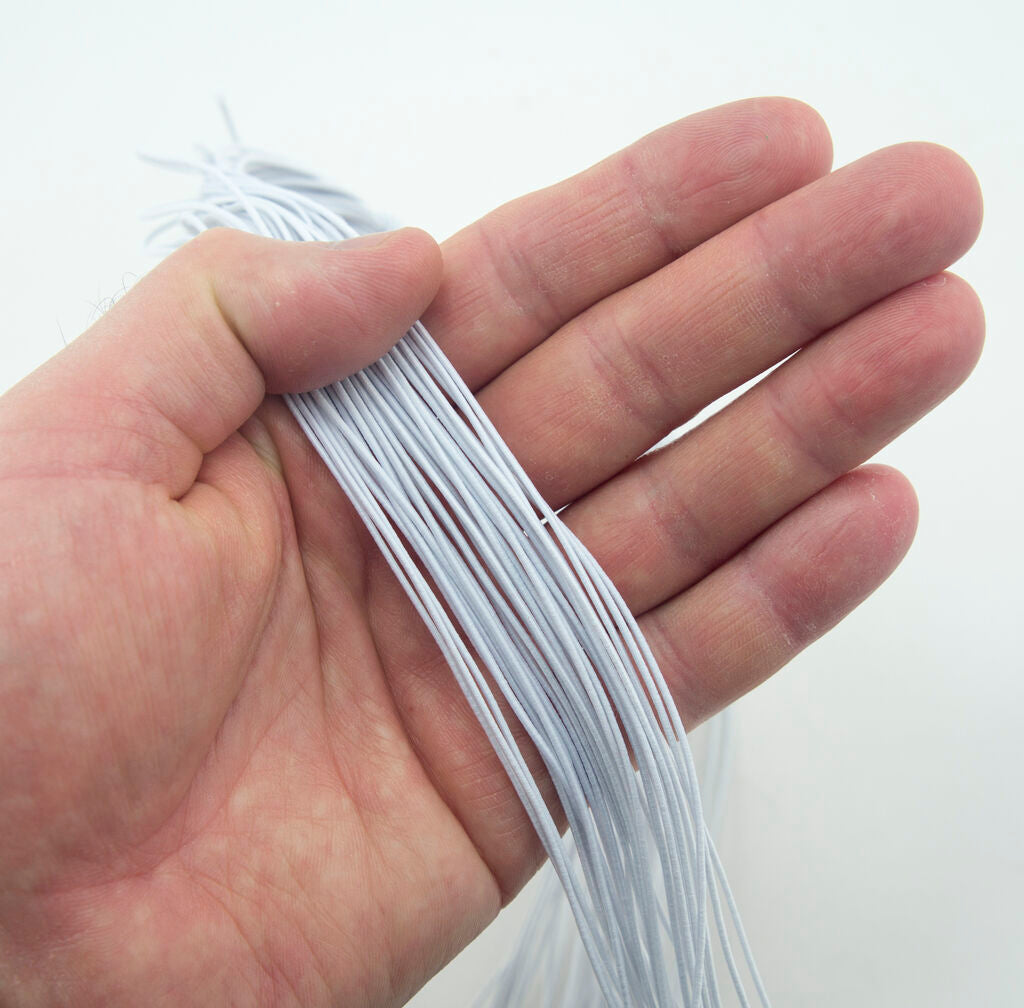 White shirring elastic displayed with sewing tools