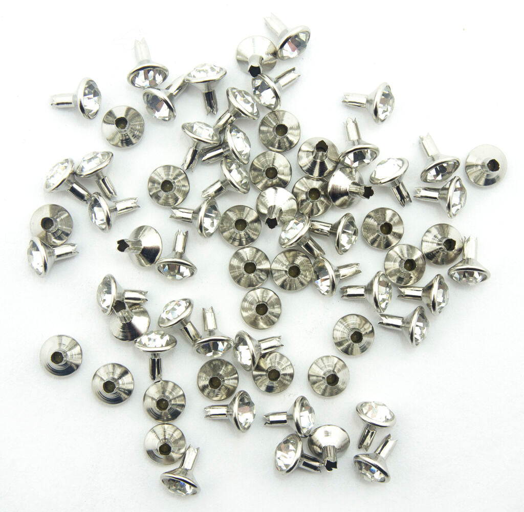 Pack of 50 Crystal "A" Stone Studs in Silver Tone Metal Setting - 7 mm Diameter (Fronts 21g, Backs 5g)