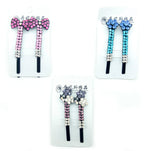 Three pairs of colourful crystal hairclip barrettes displayed together.