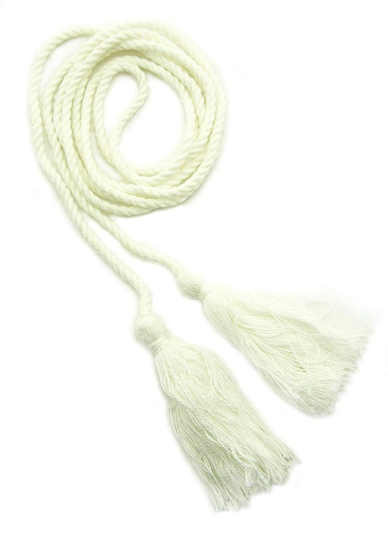 Four white cotton double end tassels arranged together