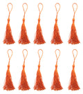 Pack of 10 dark orange silky tassels, each 12cm long.