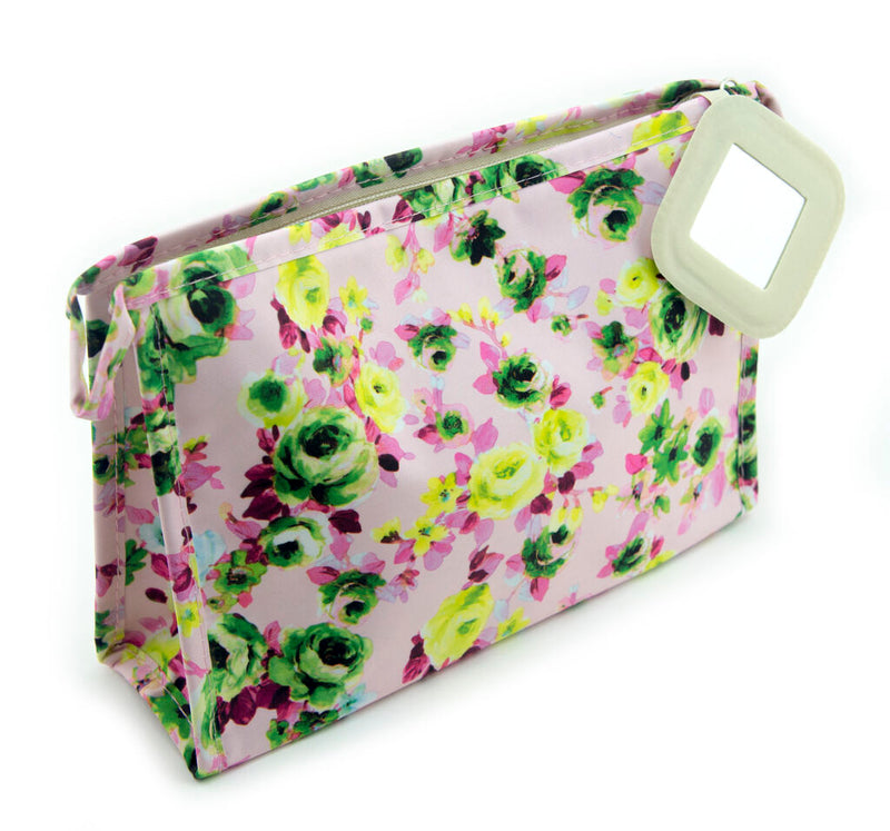 Pretty pink floral waterproof pencil case with mirror attachment