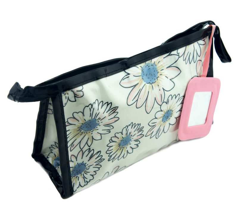 Pretty Daisies waterproof make-up bag with mirror, 200 x 120 mm