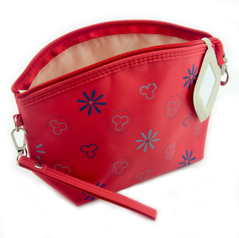 Pretty red motifs waterproof make-up bag with mirror