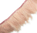 Dusty pink goose feather fringe trim, 15 cm wide, displayed on a white background.