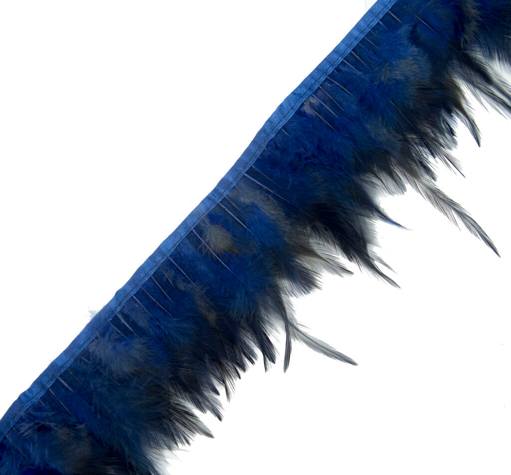Navy blue natural rooster feather fringe trim, 4.5 inches wide
