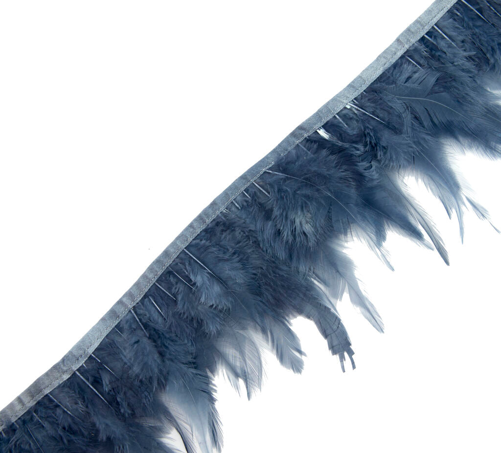 Dark grey natural rooster feather fringe trim, 4.5 inches wide