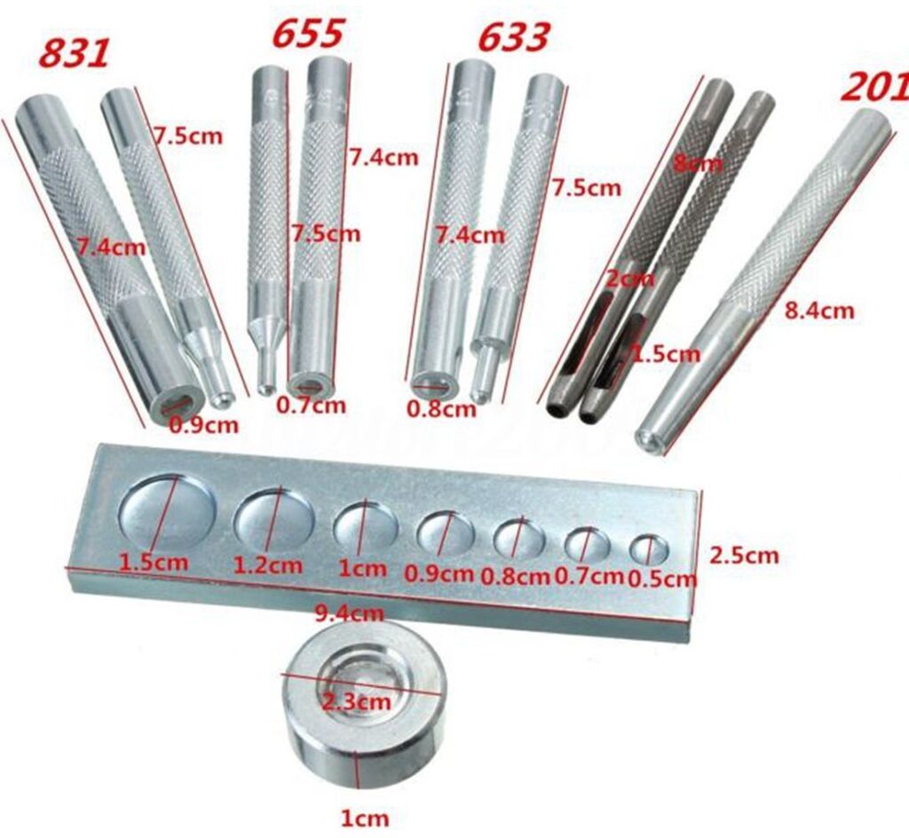 All components of the die punch set arranged neatly for viewing.