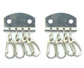 Two silver tone metal keyring clip attachments on a white background.