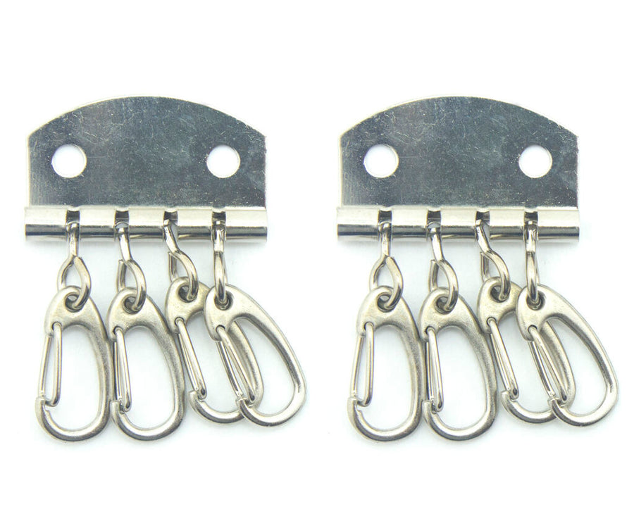 Pack of 2 Silver Tone Metal Keyring Clip Attachments for Wallets, Purses, Belts, Bags - with 4 Keyrings and 2 Attachment Points
