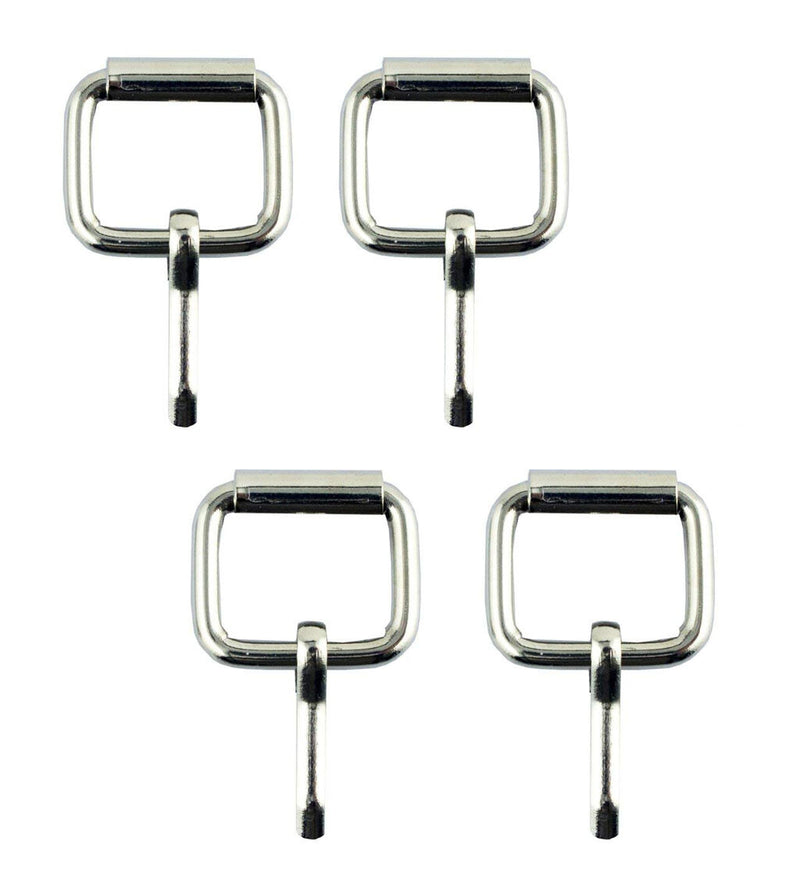 Set of 4 square silver tone metal roller buckles, 25 x 25 mm
