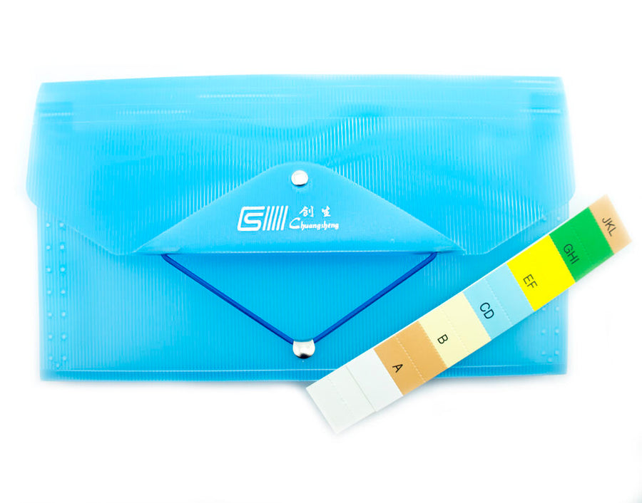 Blue Expanding 12 Section Ticket Receipt Wallet File Organiser with Coloured A to Z Tabs - Takes Sheets 250 x 120 mm