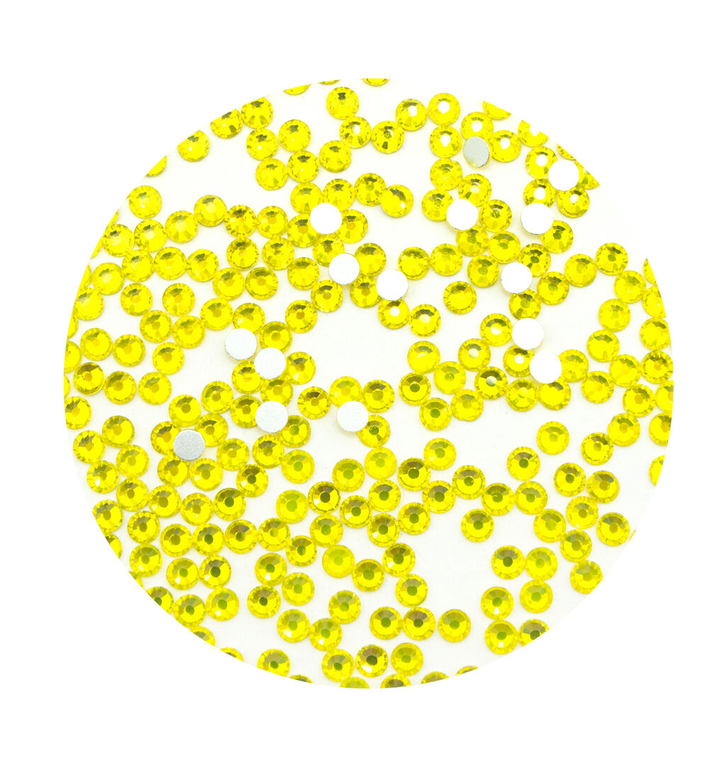 Pack of 1440 lemon yellow hot fix diamante rhinestones.
