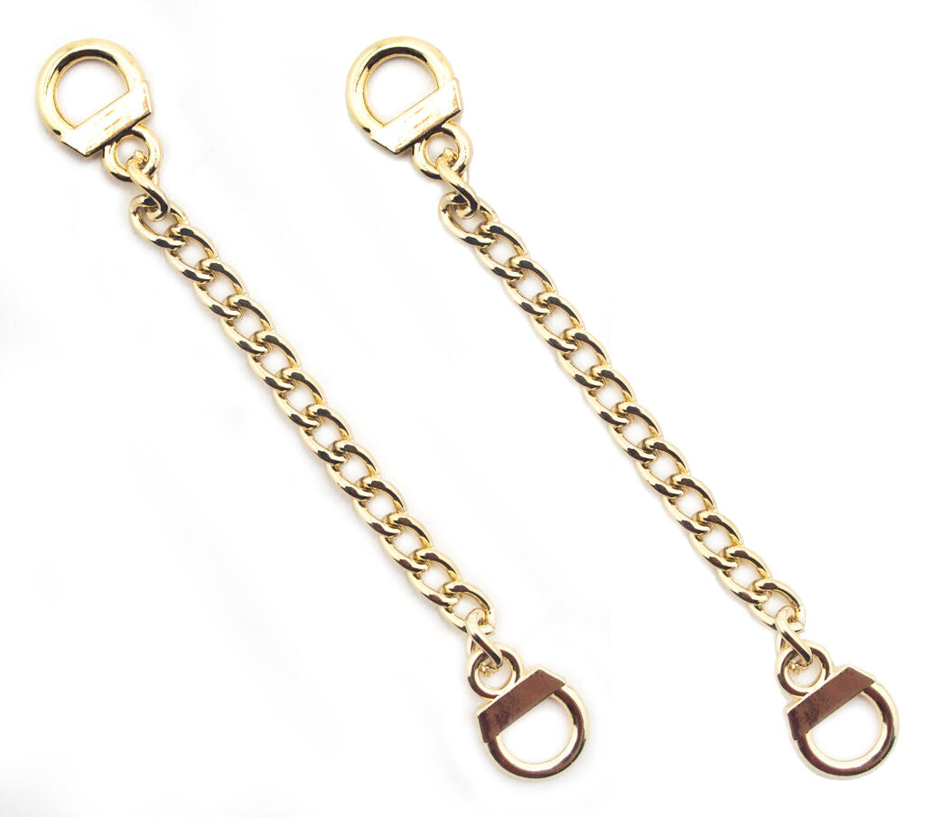 Two gold tone metal sew on coat hangers displayed together