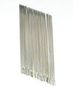 Pack of 30 long steel sewing needles, 3.5 inches in length.