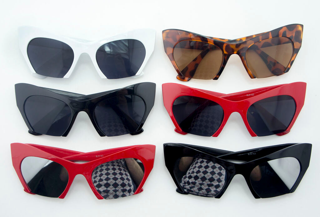 Side view of cat eye sunglasses highlighting arm length.