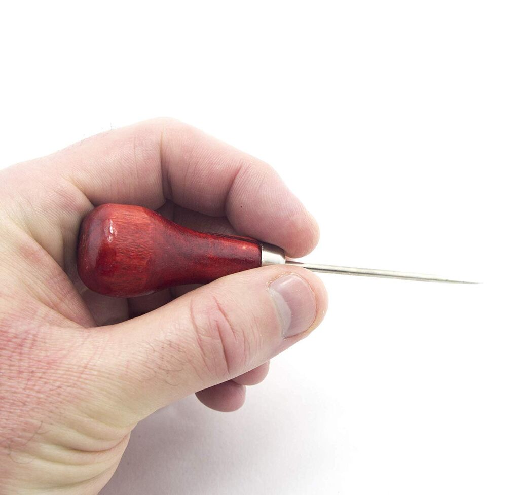 Close-up of the wooden clickers awl, 10 cm in size